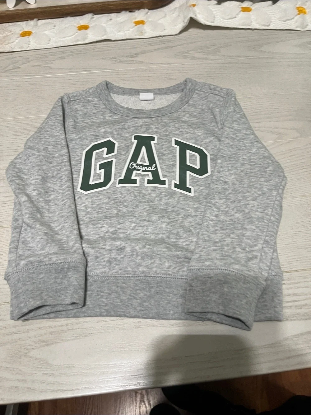 GAP Light Heather Gray Crew with Dark Green Logo